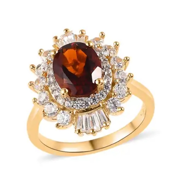 D'Joy Jewelry - Brazilian Cherry Citrine halo Ring in Vermeil Yellow Gold over Sterling Silver